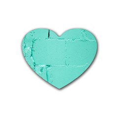 Teal Brick Texture Rubber Coaster (Heart)