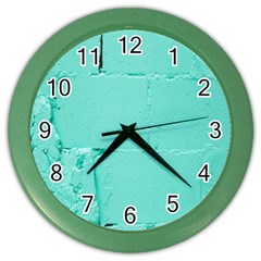 Teal Brick Texture Color Wall Clock by artworkshop