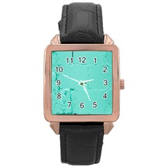 Teal Brick Texture Rose Gold Leather Watch 