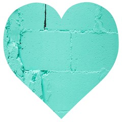 Teal Brick Texture Wooden Puzzle Heart