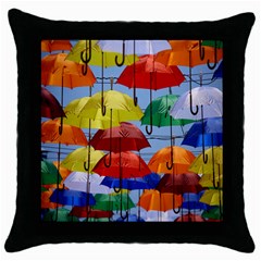 Umbrellas Colourful Throw Pillow Case (black) by artworkshop