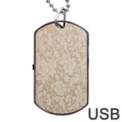 Vintage Wallpaper With Flowers Dog Tag Usb Flash (one Side) by artworkshop