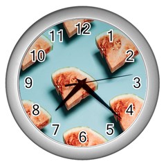 Watermelon Against Blue Surface Pattern Wall Clock (Silver)