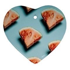 Watermelon Against Blue Surface Pattern Heart Ornament (Two Sides)