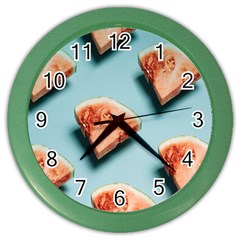 Watermelon Against Blue Surface Pattern Color Wall Clock