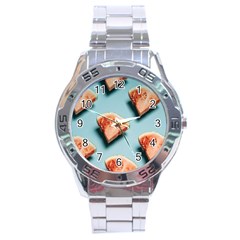 Watermelon Against Blue Surface Pattern Stainless Steel Analogue Watch