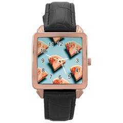 Watermelon Against Blue Surface Pattern Rose Gold Leather Watch 