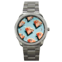 Watermelon Against Blue Surface Pattern Sport Metal Watch