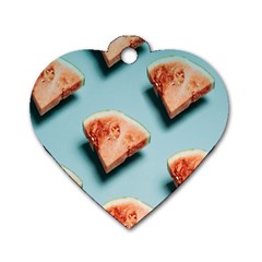 Watermelon Against Blue Surface Pattern Dog Tag Heart (one Side) by artworkshop