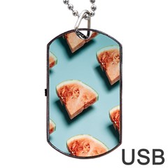 Watermelon Against Blue Surface Pattern Dog Tag Usb Flash (two Sides) by artworkshop