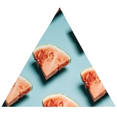 Watermelon Against Blue Surface Pattern Wooden Puzzle Triangle