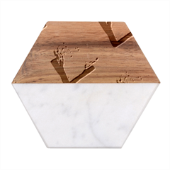 Watermelon Against Blue Surface Pattern Marble Wood Coaster (Hexagon) 