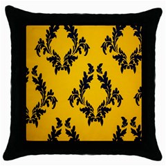 Yellow Regal Filagree Pattern Throw Pillow Case (black) by artworkshop