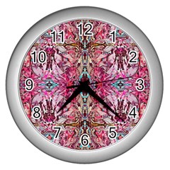 Fuchsia Funky Repeats I Wall Clock (silver)