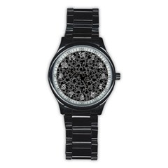 Black And Alien Drawing Motif Pattern Stainless Steel Round Watch by dflcprintsclothing