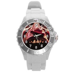 Scary Man Closeup Portrait Illustration Round Plastic Sport Watch (l) by dflcprintsclothing