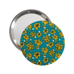 Turquoise And Yellow Floral 2 25  Handbag Mirrors by fructosebat