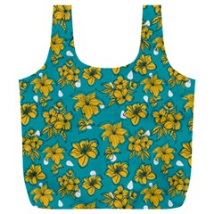 Turquoise And Yellow Floral Full Print Recycle Bag (xxl) by fructosebat