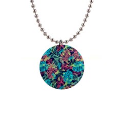 Neon Leaves 1  Button Necklace by fructosebat