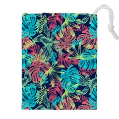 Neon Leaves Drawstring Pouch (5xl) by fructosebat