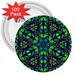 Blue Green Kaleidoscope 3  Buttons (100 Pack)  by bloomingvinedesign