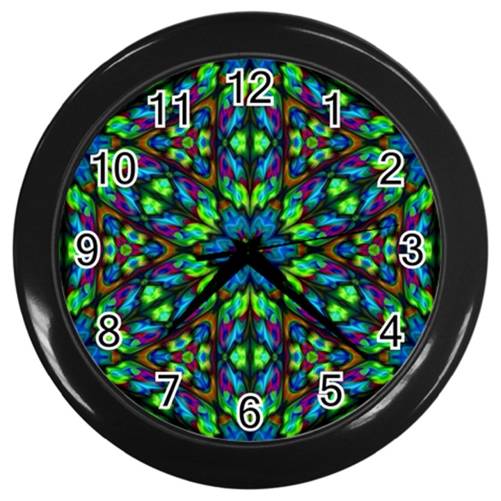 Blue Green Kaleidoscope Wall Clock (Black)