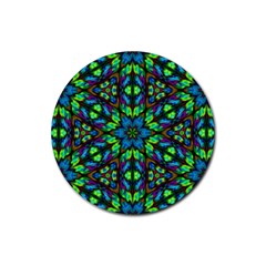 Blue Green Kaleidoscope Rubber Round Coaster (4 Pack)