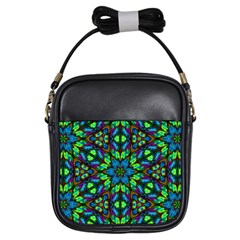 Blue Green Kaleidoscope Girls Sling Bag by bloomingvinedesign