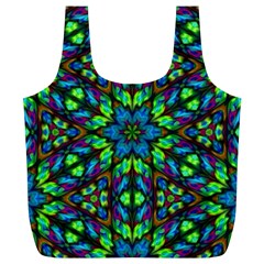 Blue Green Kaleidoscope Full Print Recycle Bag (xl) by bloomingvinedesign