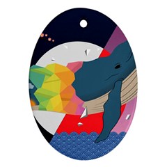 Whale Moon Ocean Digital Art Ornament (oval)
