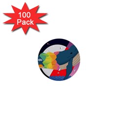 Whale Moon Ocean Digital Art 1  Mini Buttons (100 Pack) 