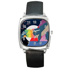 Whale Moon Ocean Digital Art Square Metal Watch by Jancukart