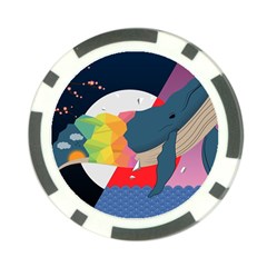 Whale Moon Ocean Digital Art Poker Chip Card Guard