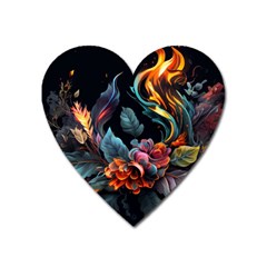 Flowers Flame Abstract Floral Heart Magnet