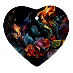 Flowers Flame Abstract Floral Heart Ornament (two Sides) by Jancukart