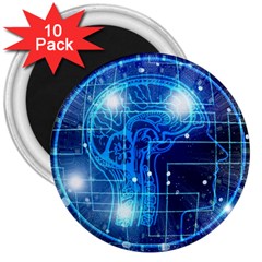 Artificial Intelligence Brain Think Art 3  Magnets (10 Pack) 