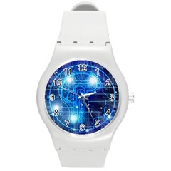 Artificial Intelligence Brain Think Art Round Plastic Sport Watch (m) by Jancukart