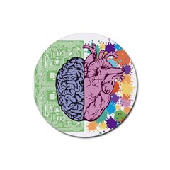 Brain Heart Balance Emotion Art Rubber Round Coaster (4 Pack)