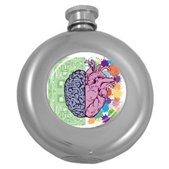 Brain Heart Balance Emotion Art Round Hip Flask (5 Oz) by Jancukart
