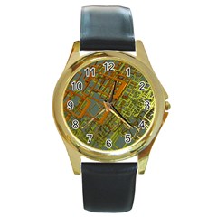 Art 3d Windows Modeling Dimension Round Gold Metal Watch by Ravend