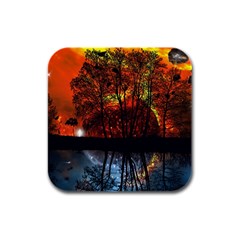 Space Nature Fantasy Trees Rubber Square Coaster (4 Pack) by Ravend