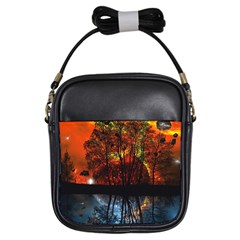 Space Nature Fantasy Trees Girls Sling Bag by Ravend