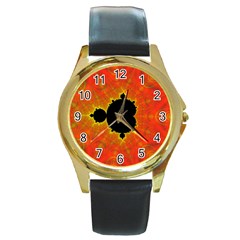 Fractal Mandelbrot Set Pattern Art Round Gold Metal Watch by Ravend