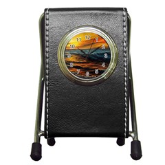 Ocean Sunset Sea Ocean Sunset Pen Holder Desk Clock