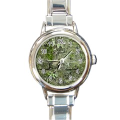 Old Stone Exterior Wall With Moss Round Italian Charm Watch by dflcprintsclothing