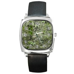 Old Stone Exterior Wall With Moss Square Metal Watch by dflcprintsclothing