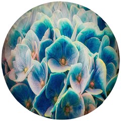 Hydrangeas-blossom-bloom-blue Wooden Puzzle Round