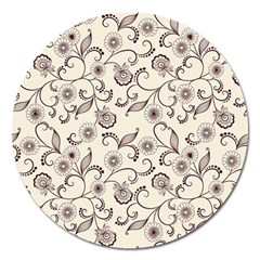White And Brown Floral Wallpaper Flowers Background Pattern Magnet 5  (round) by Jancukart