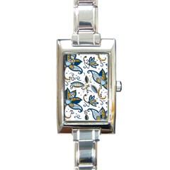 Flowers Blue Texture Style Batik Rectangle Italian Charm Watch by Jancukart