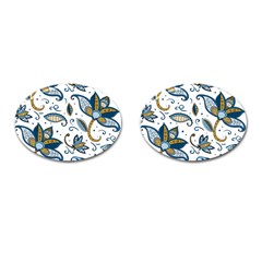 Flowers Blue Texture Style Batik Cufflinks (oval) by Jancukart